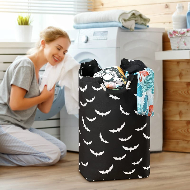 XUWU 50L Laundry Basket Halloween Bats Goth Foldable Laundry Hamper with Padded Handles Waterproof Durable Clothes Hamper Storage Basket for Clothes Organizer - Image 4
